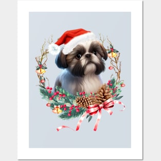 Christmas Dog Shih Tzu Posters and Art